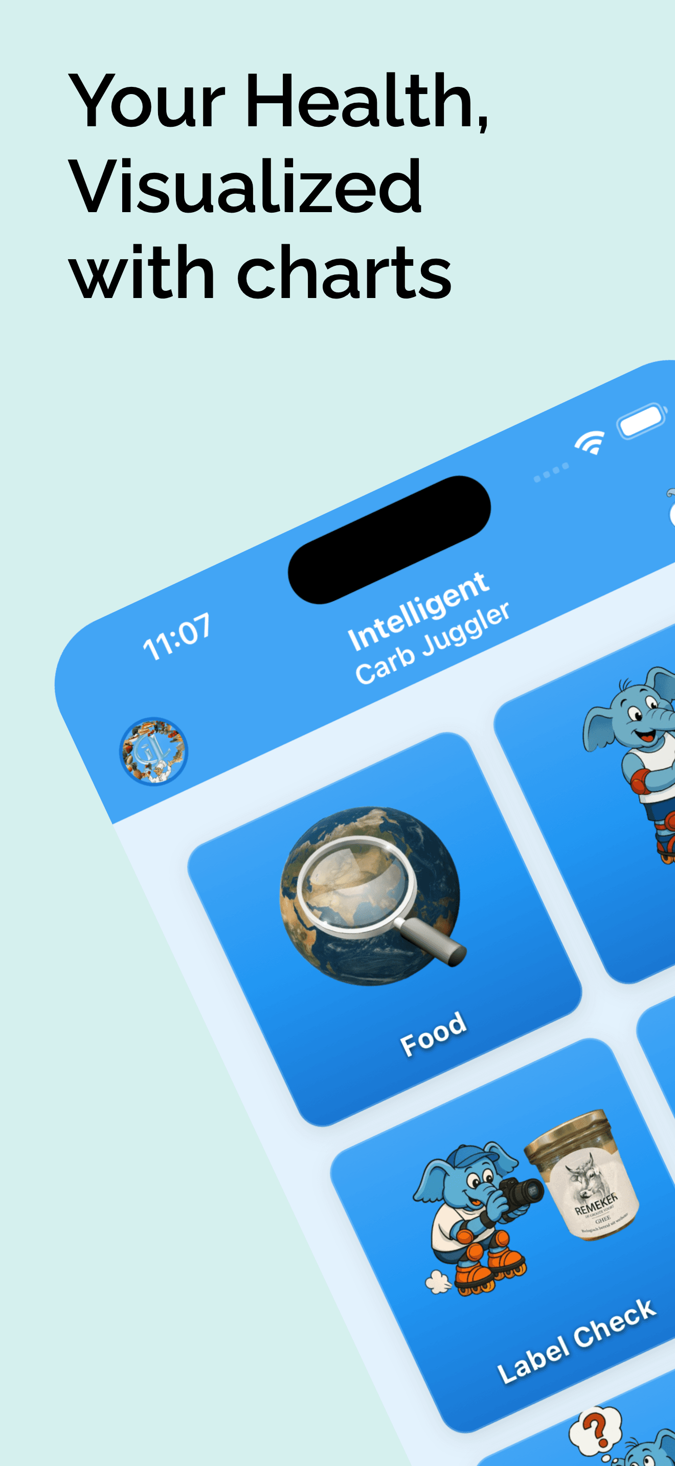 Intelligent Carb Juggler Gesundheits-Dashboard mit Visualisierungsdiagrammen