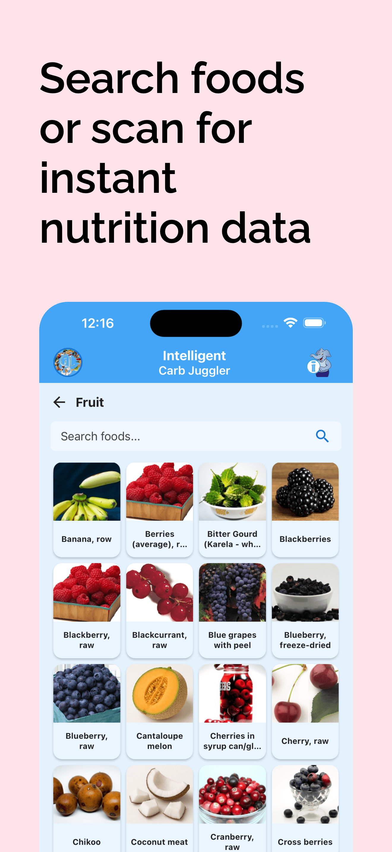 Lebensmittelsuche mit Obstkategorie-Browser